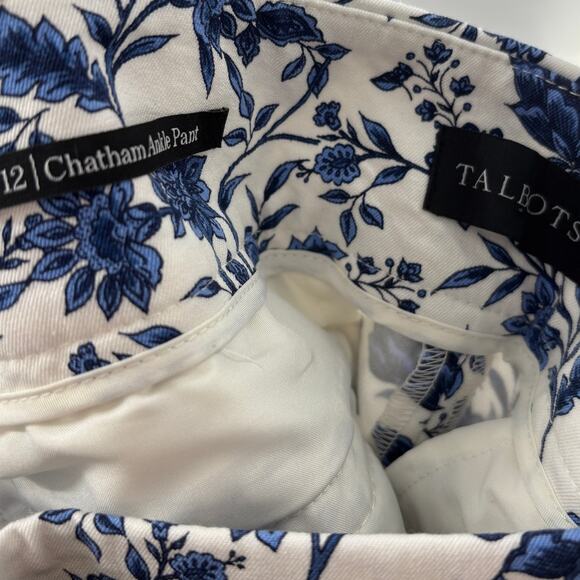 Talbots Blue Floral Chatham Ankle White Cotton Pants - Picture 11 of 12